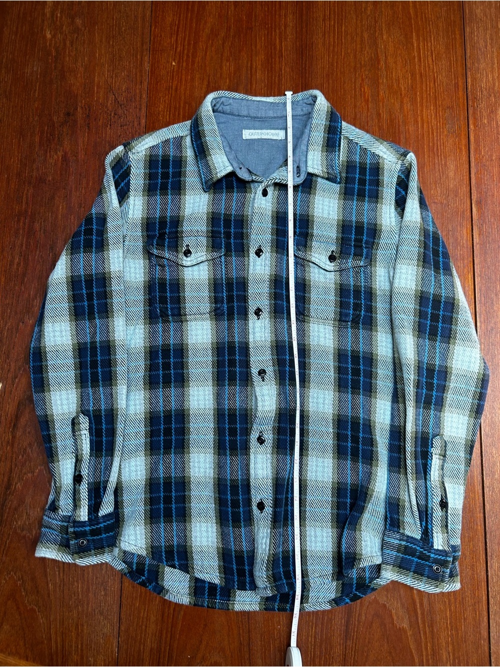 Outerknown Blue and Cream Plaid Shirt Jacket